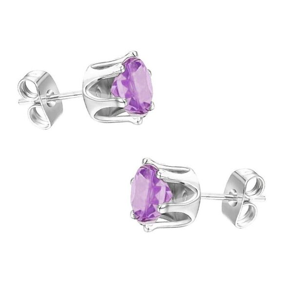 Savvy Cie Womens Purple Amethyst Sterling Silver Stud Post Back Earrings New - Picture 3 of 8